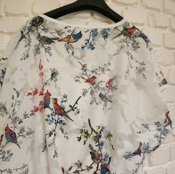 Ted Baker White Multicolor Bird Print Blouse Sz 1 - Picture 6 of 6